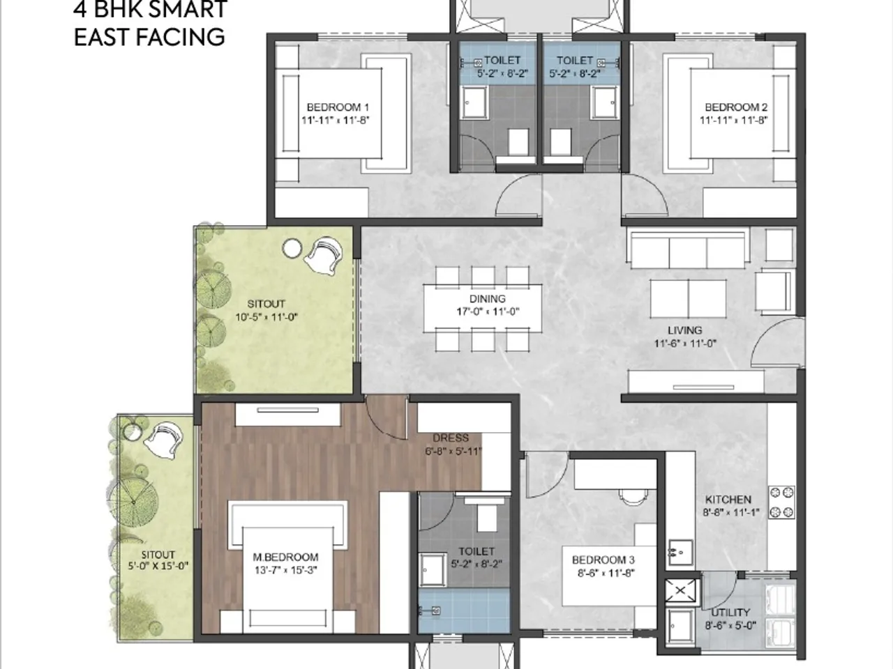4 BHK large-format floor plan at Sumadhura The Edition showcasing expansive living spaces suited for larger families in East Bangalore.