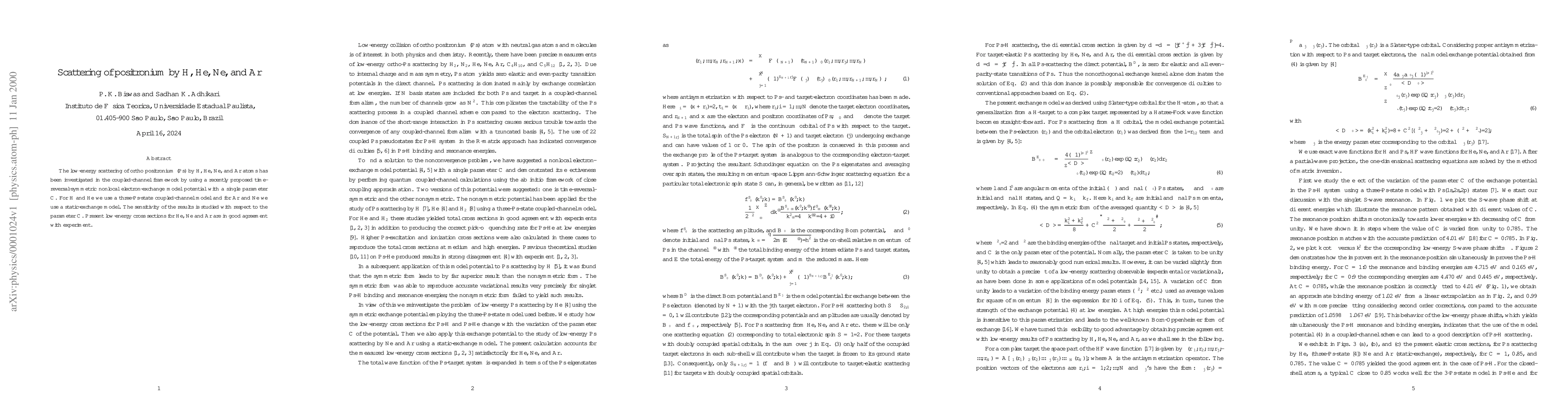 Thumbnail for Scattering of positronium by H, He, Ne, and Ar