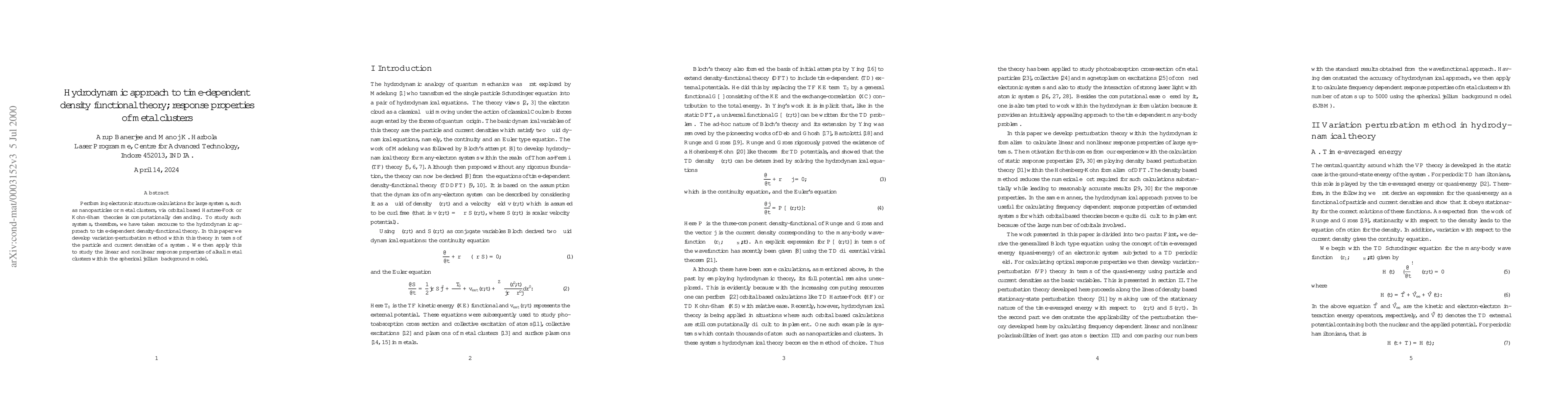 Thumbnail for Hydrodynamic approach to TDDFT; response properties of metal clusters
