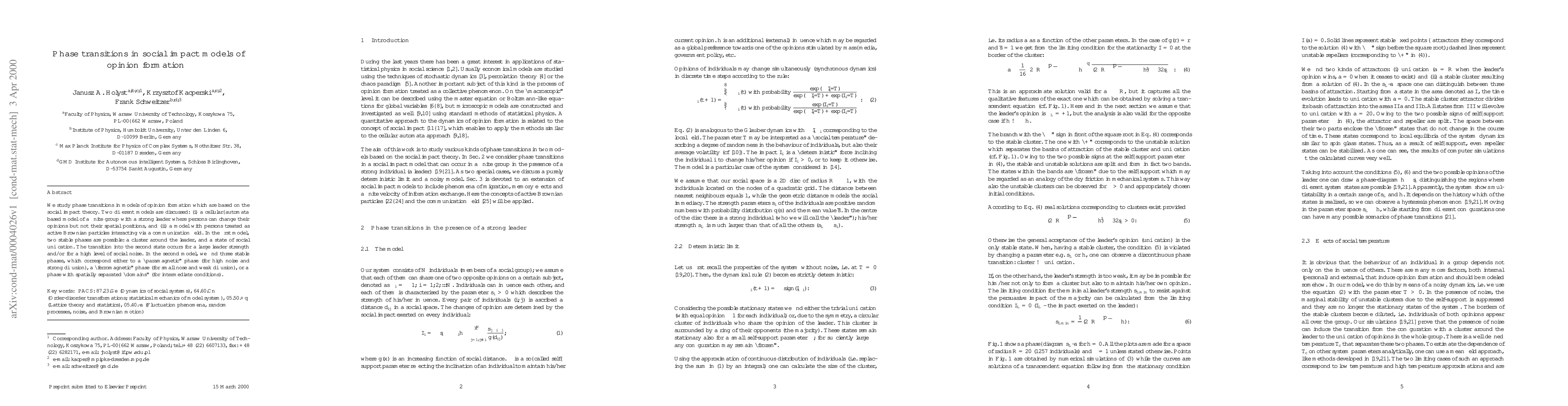 Thumbnail for Phase transitions in social impact models of opinion formation