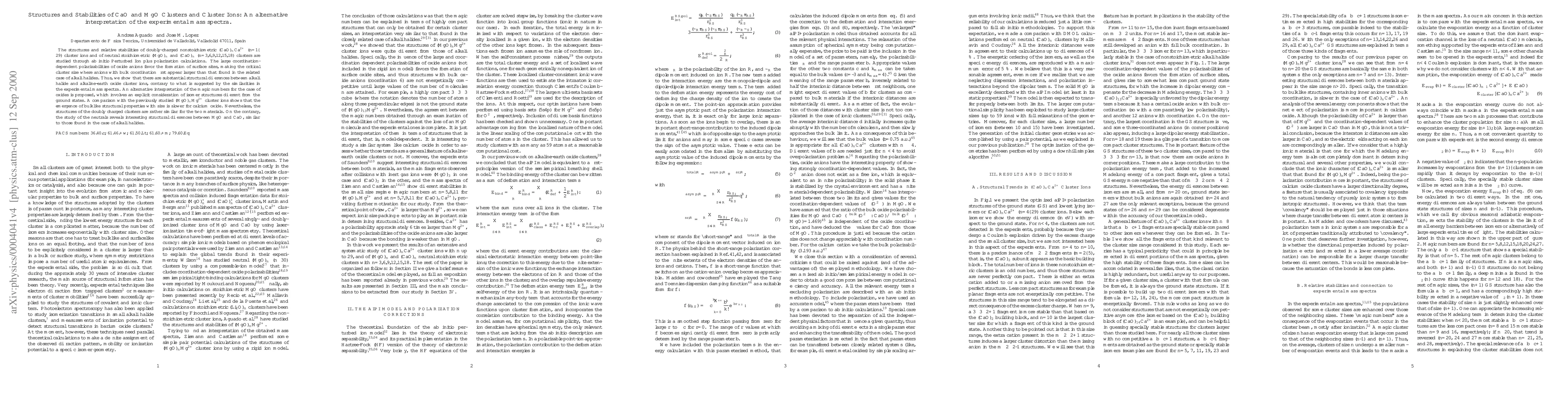 Thumbnail for Structures and Stabilities of CaO and MgO Clusters and Cluster Ions: An
  alternative interpretation of the experimental mass spectra