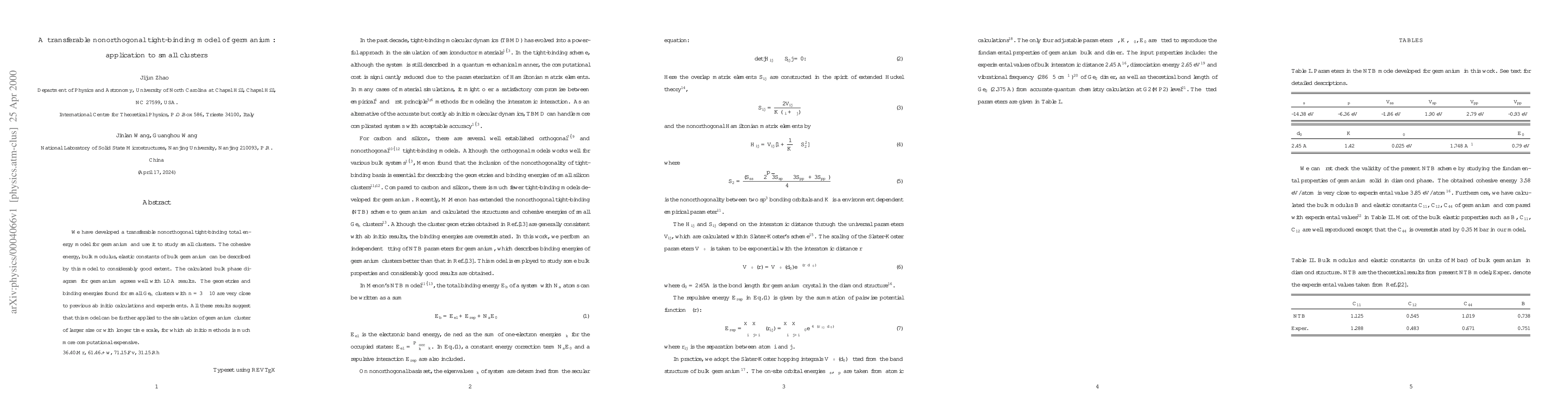 Thumbnail for A transferable nonorthogonal tight-binding model of germanium:
  application to small clusters