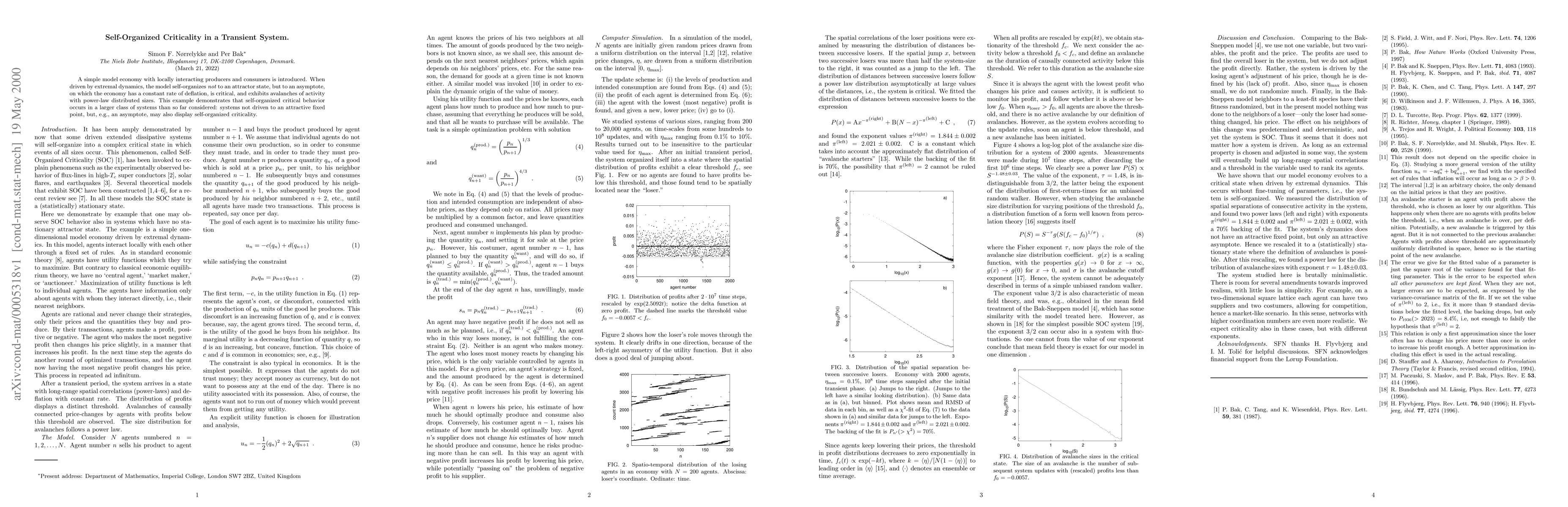 Thumbnail for Self-Organized Criticality in a Transient System