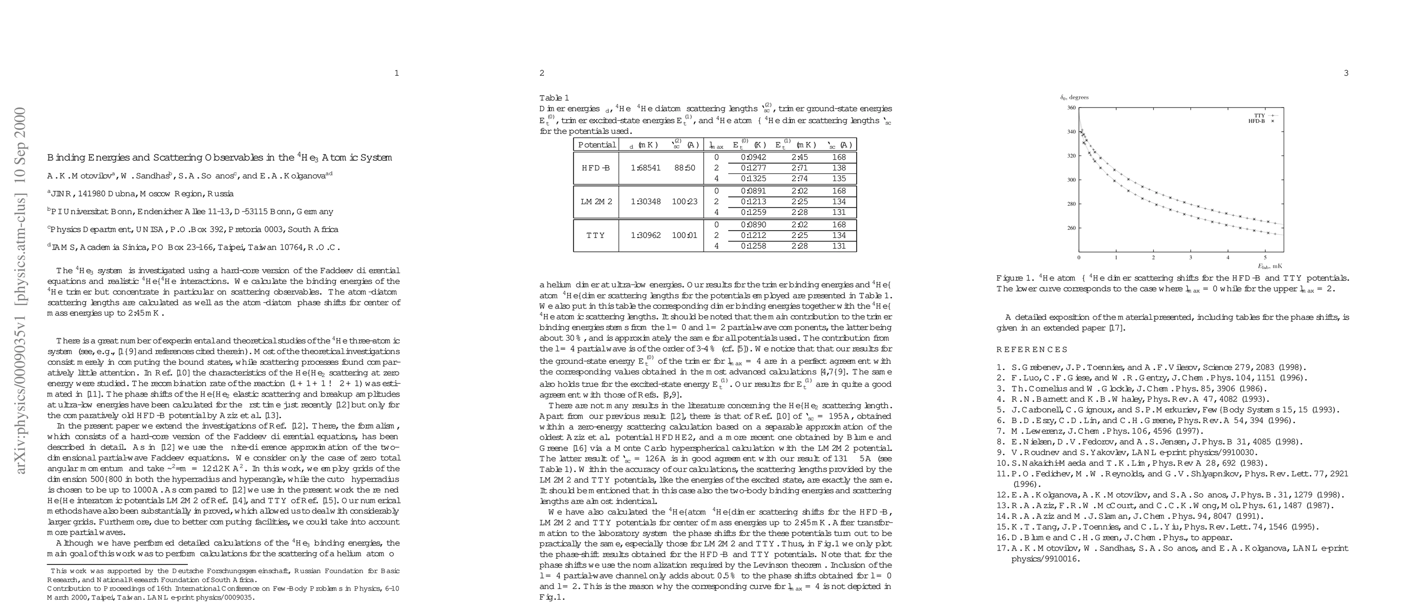 Thumbnail for Binding Energies and Scattering Observables in the 4Helium3 Atomic
  System