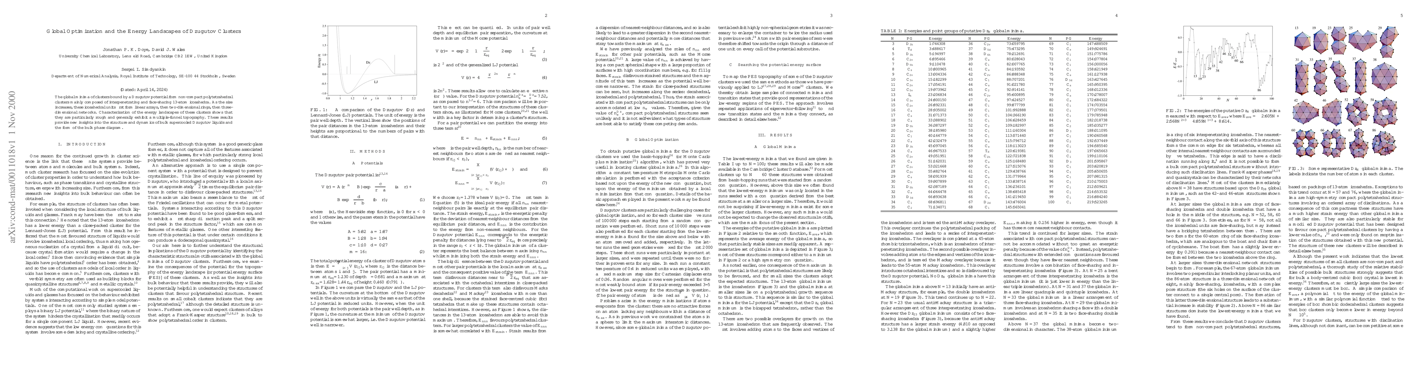 Thumbnail for Global Optimization and the Energy Landscapes of Dzugutov Clusters
