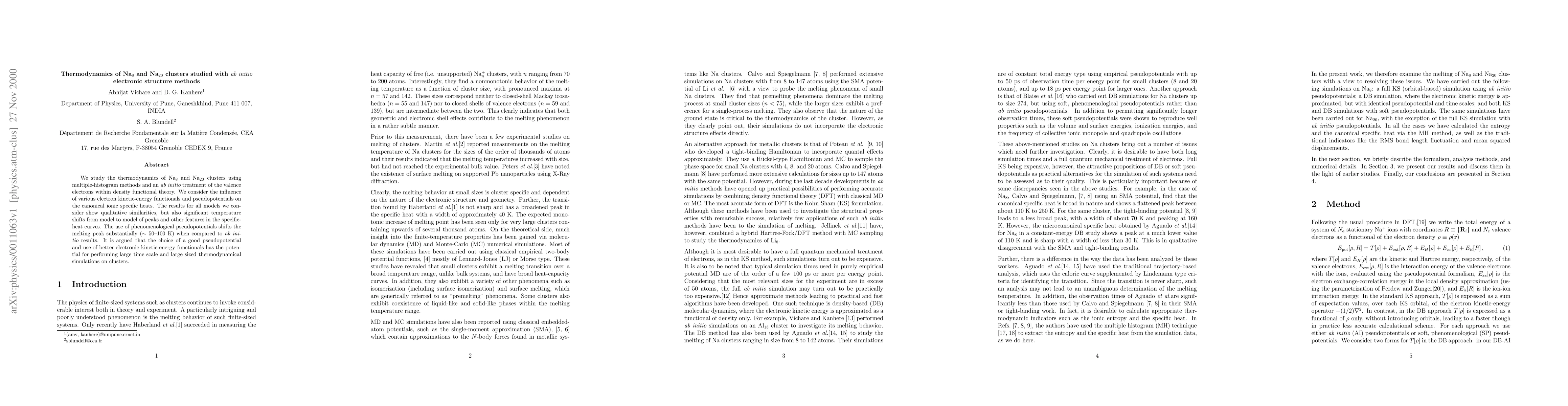 Thumbnail for Thermodynamics of Na_8 and Na_{20} clusters studied with ab-initio
  electronic structure methods
