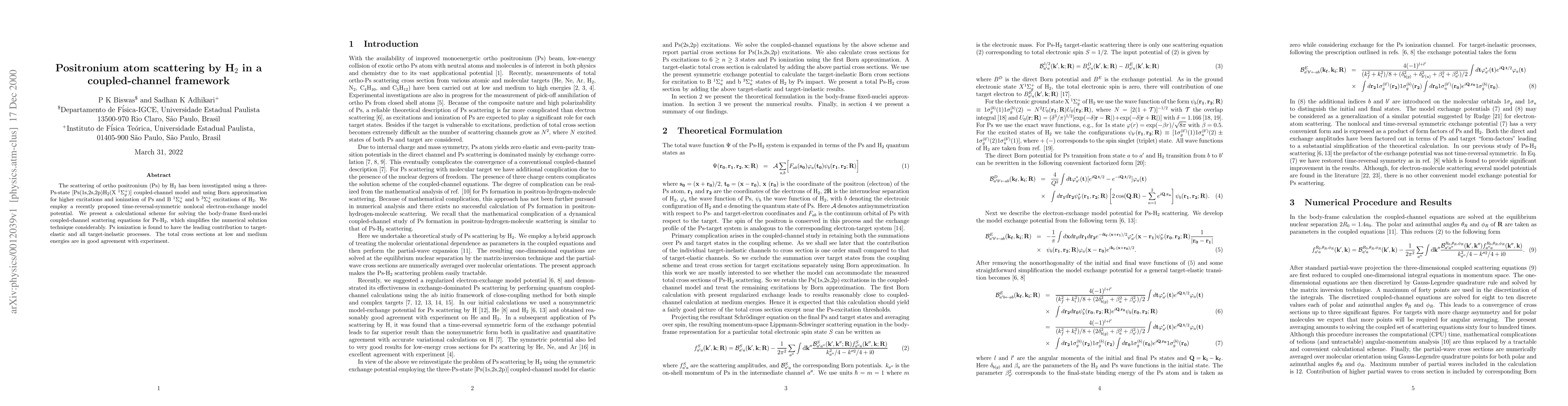 Thumbnail for Positronium atom scattering by H_2 in a coupled-channel framework
