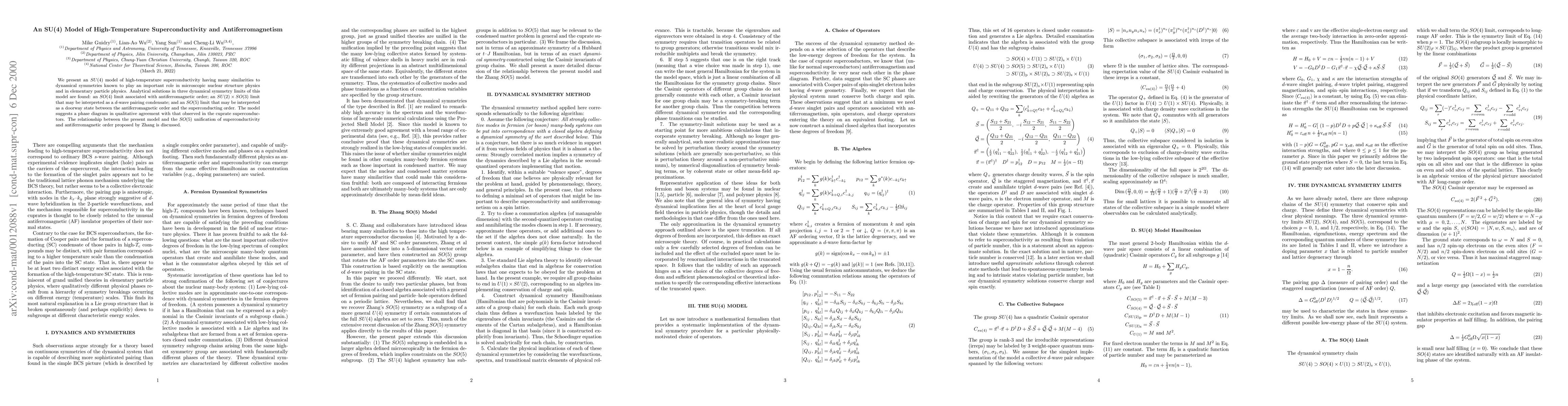 Thumbnail for An SU(4) Model of High-Temperature Superconductivity and
  Antiferromagnetism