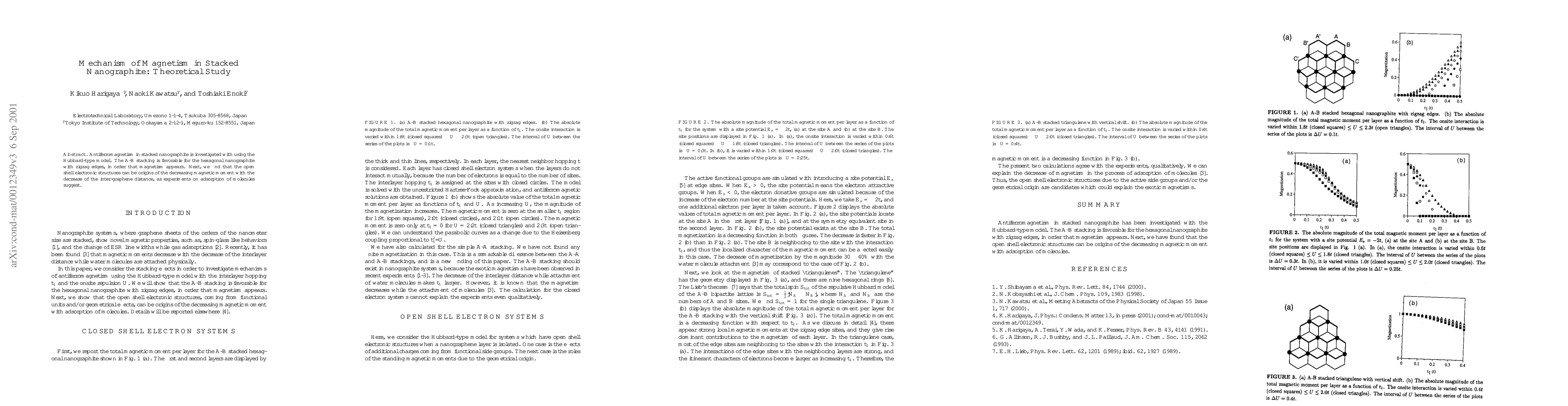 Thumbnail for Mechanism of Magnetism in Stacked Nanographite: Theoretical Study