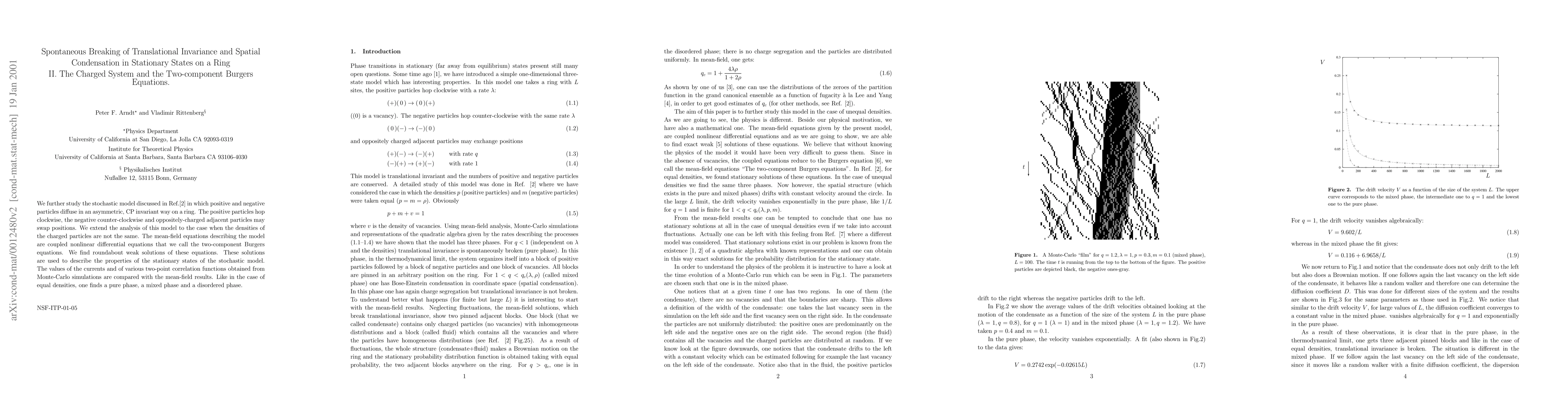 Thumbnail for Spontaneous Breaking of Translational Invariance and Spatial
  Condensation in Stationary States on a Ring: II. The Charged System and the
  Two-component Burgers Equations