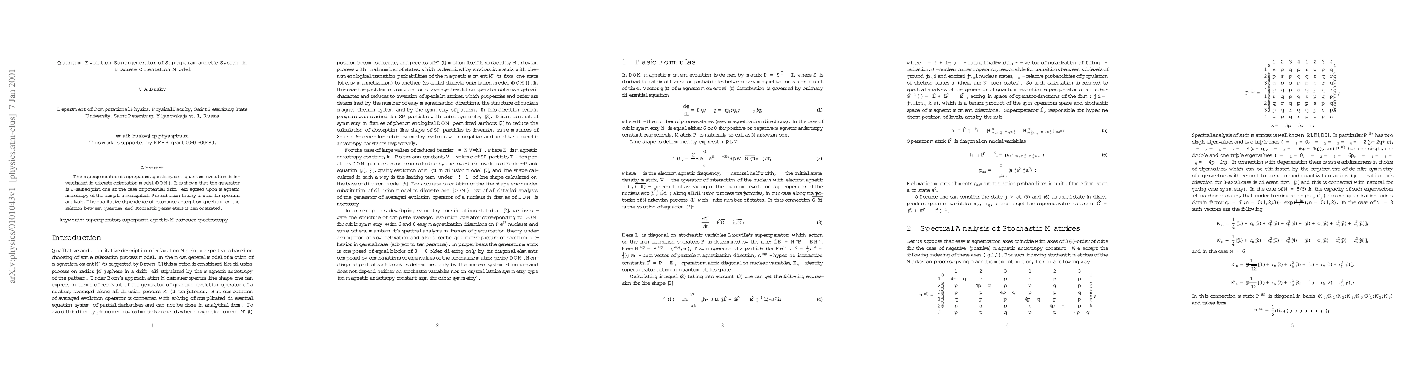 Thumbnail for Quantum Evolution Supergenerator of Superparamagnetic System in Discrete
  Orientation Model