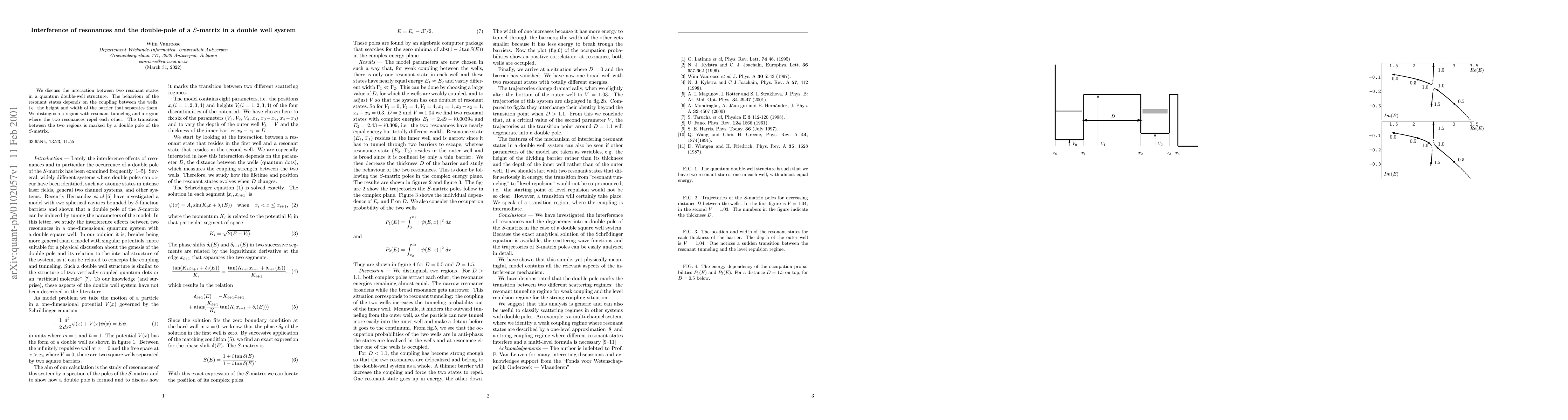 Thumbnail for Interference of resonances and the double-pole of the S-matrix in a
  double well system