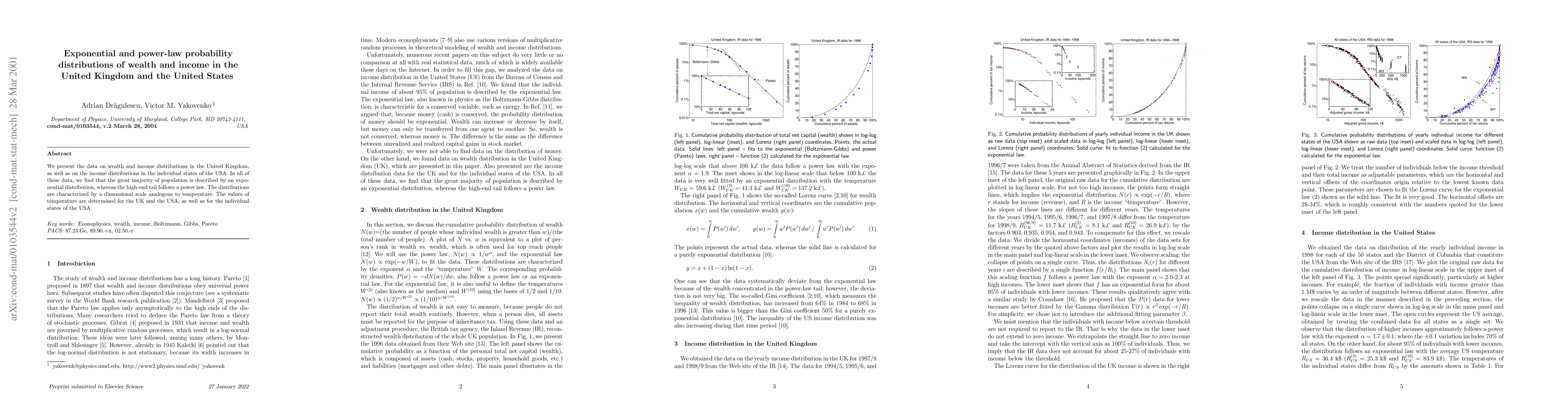Thumbnail for Exponential and power-law probability distributions of wealth and income
  in the United Kingdom and the United States