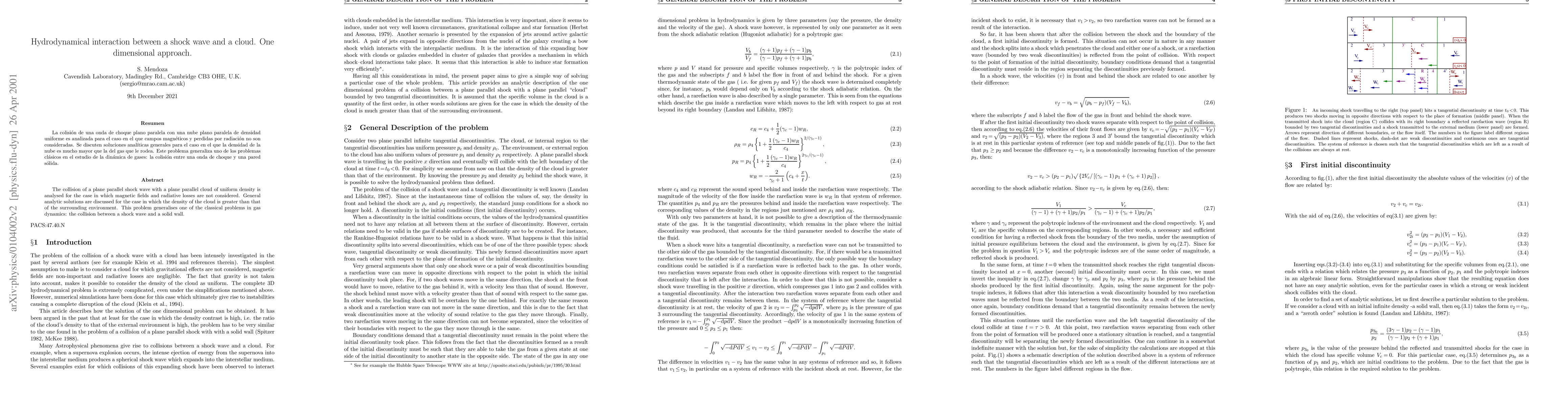 Thumbnail for Hydrodynamical interaction between a shock wave and a cloud. One
  dimensional approach