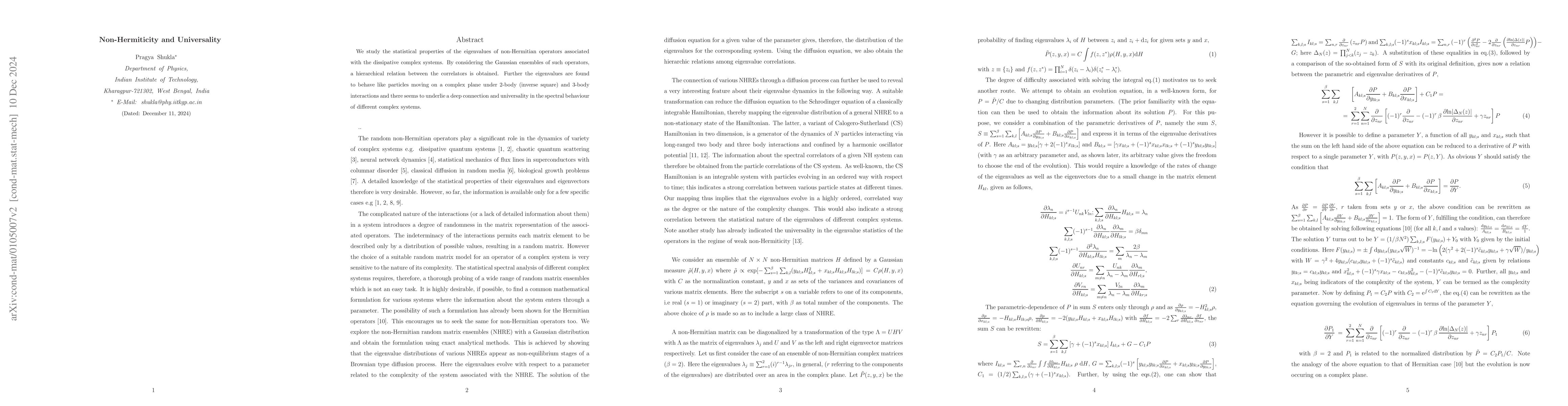 Thumbnail for Non-Hermiticity and Universality
