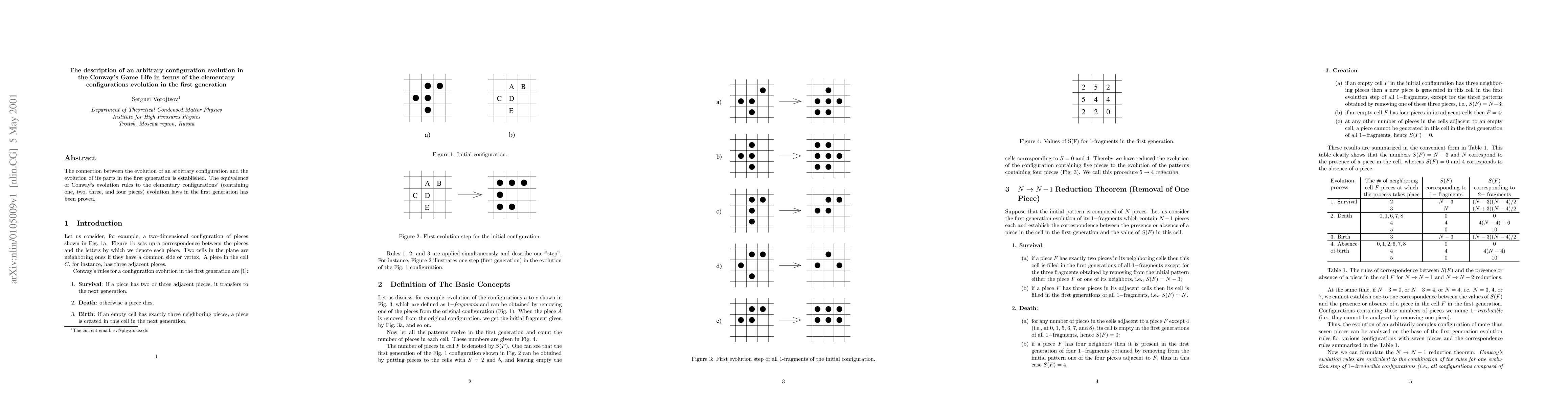 Thumbnail for The description of an arbitrary configuration evolution in the Conway's
  Game Life in terms of the elementary configurations evolution in the first
  generation