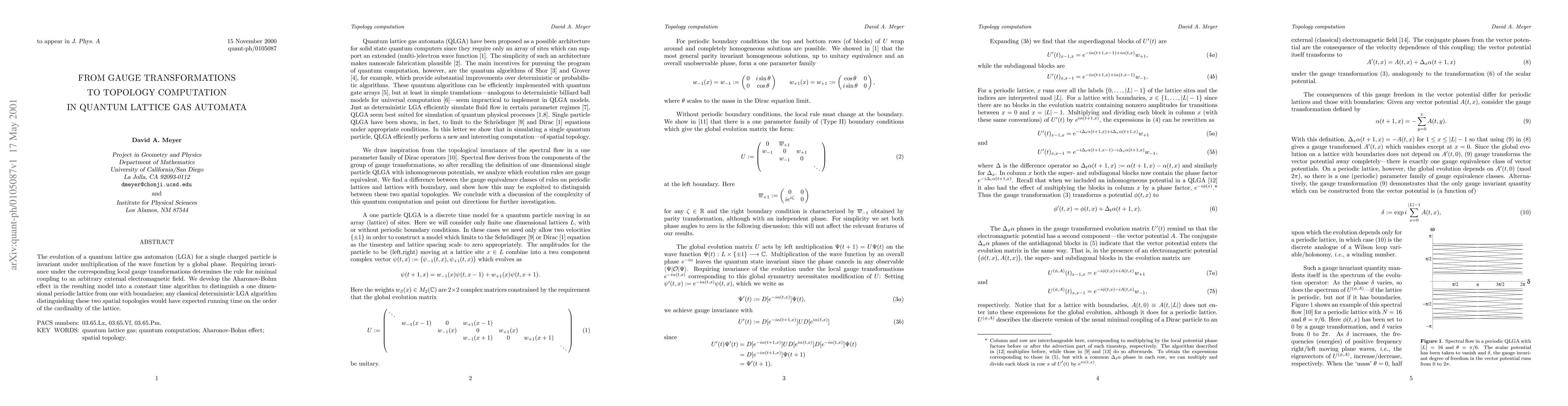 Thumbnail for From gauge transformations to topology computation in quantum lattice
  gas automata