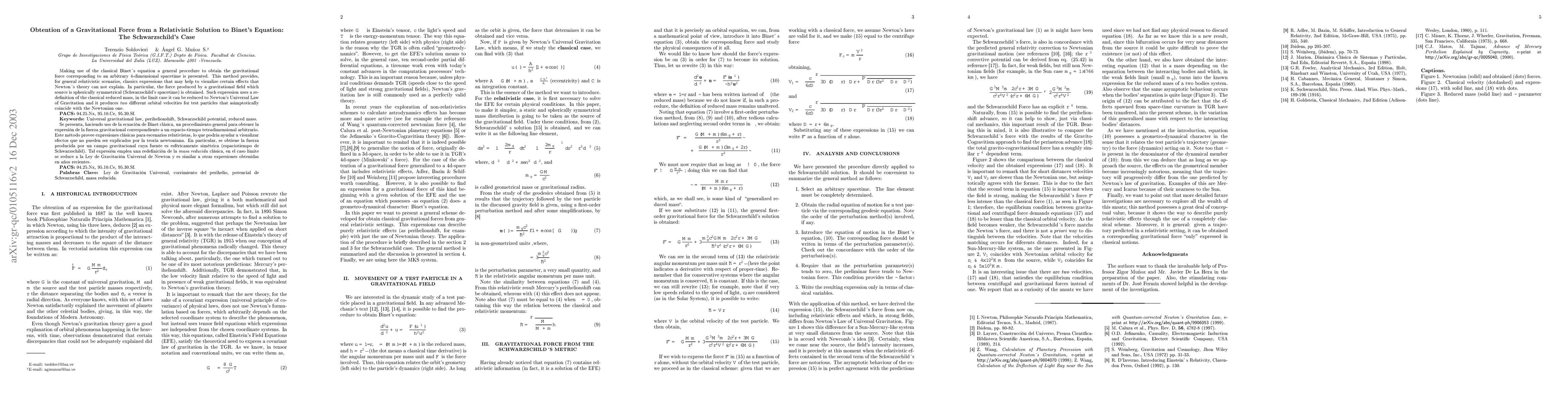 Thumbnail for Obtention of a Gravitational Force from a Relativistic Solution to
  Binet's Equation: The Schwarzschild's Case