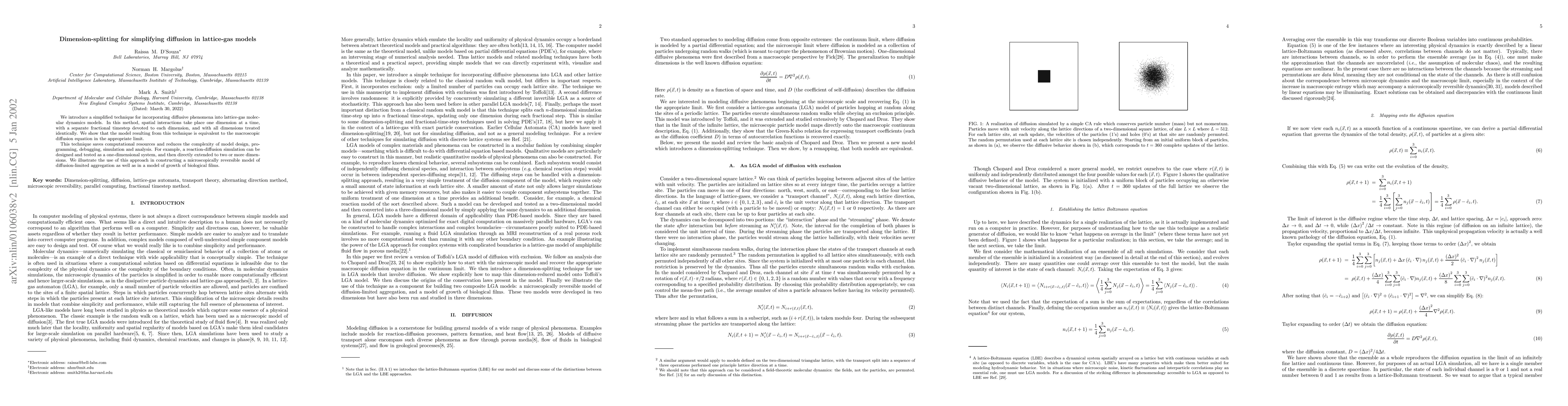 Thumbnail for Dimension-splitting for simplifying diffusion in lattice-gas models