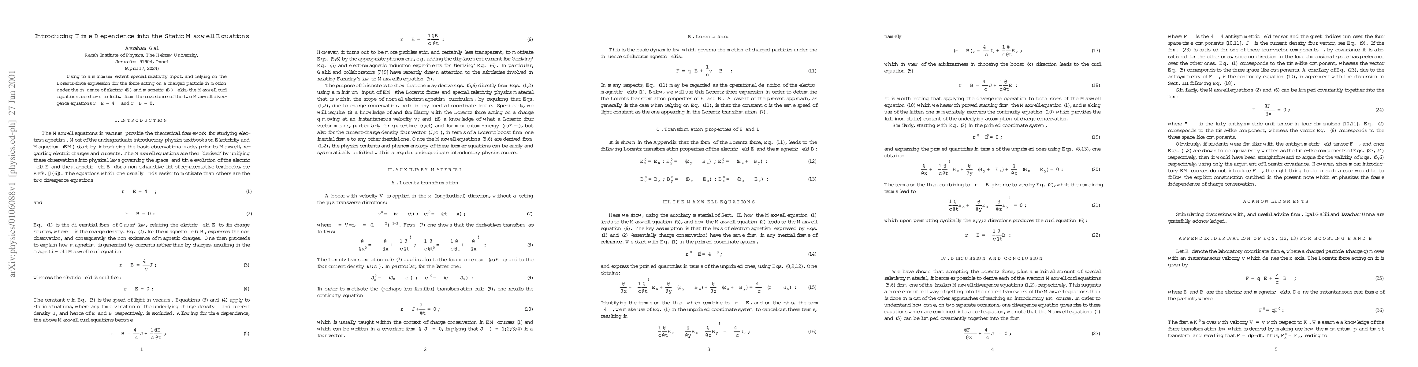 Thumbnail for Introducing Time Dependence into the Static Maxwell Equations