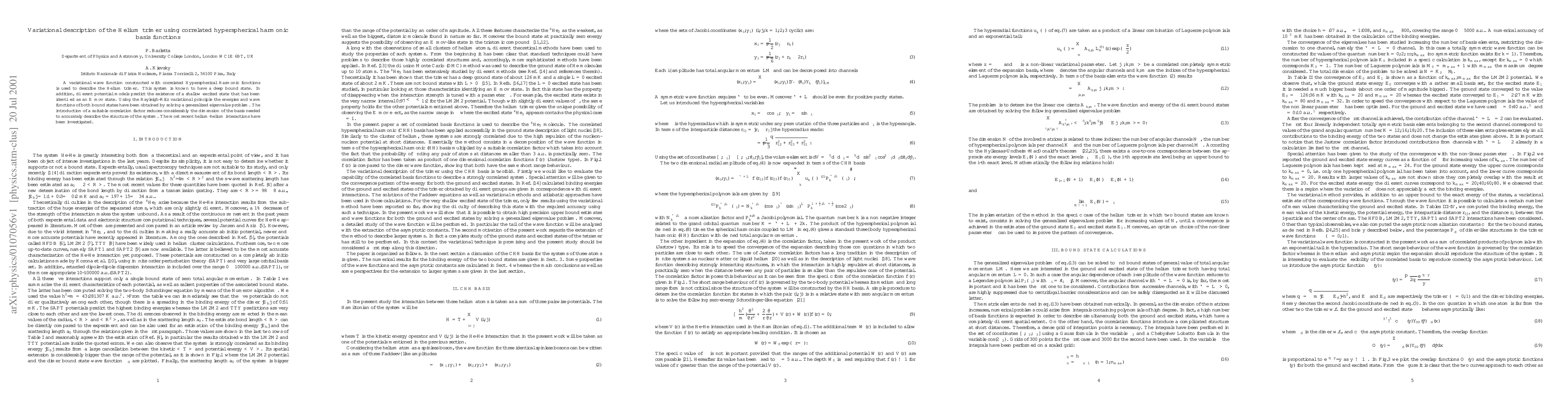 Thumbnail for Variational description of the Helium trimer using correlated
  hyperspherycal harmonic basis functions