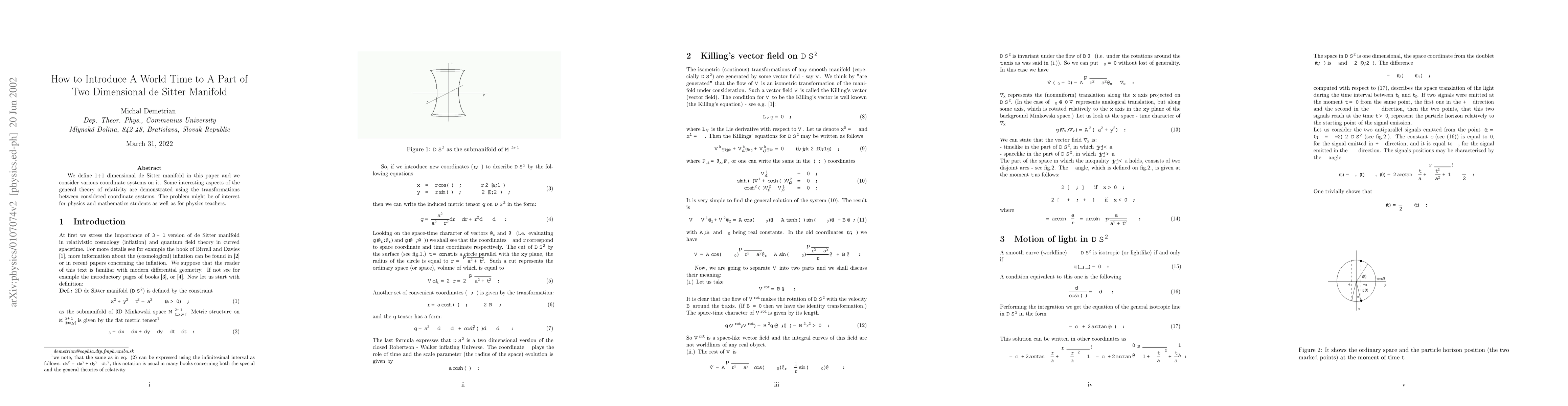 Thumbnail for How to Introduce A World Time to A Part of Two Dimensional de Sitter
  Manifold