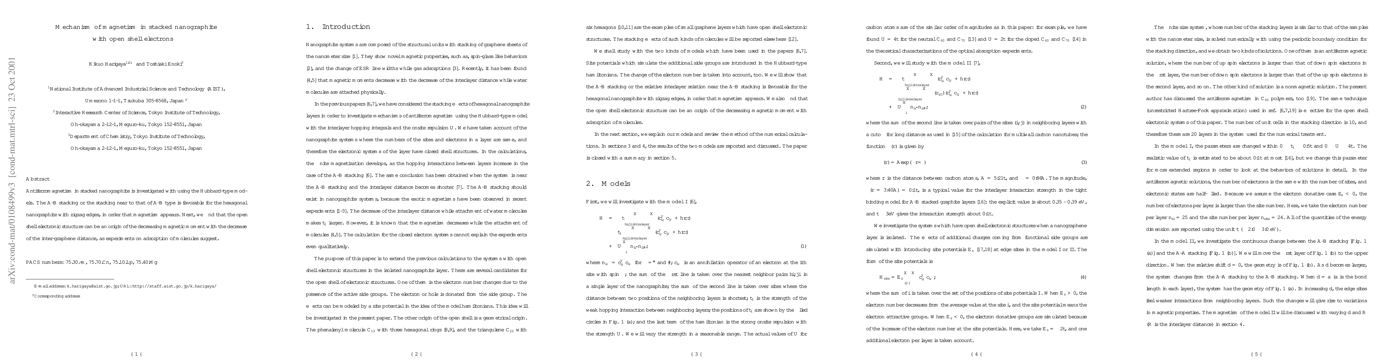 Thumbnail for Mechanism of magnetism in stacked nanographite with open shell electrons