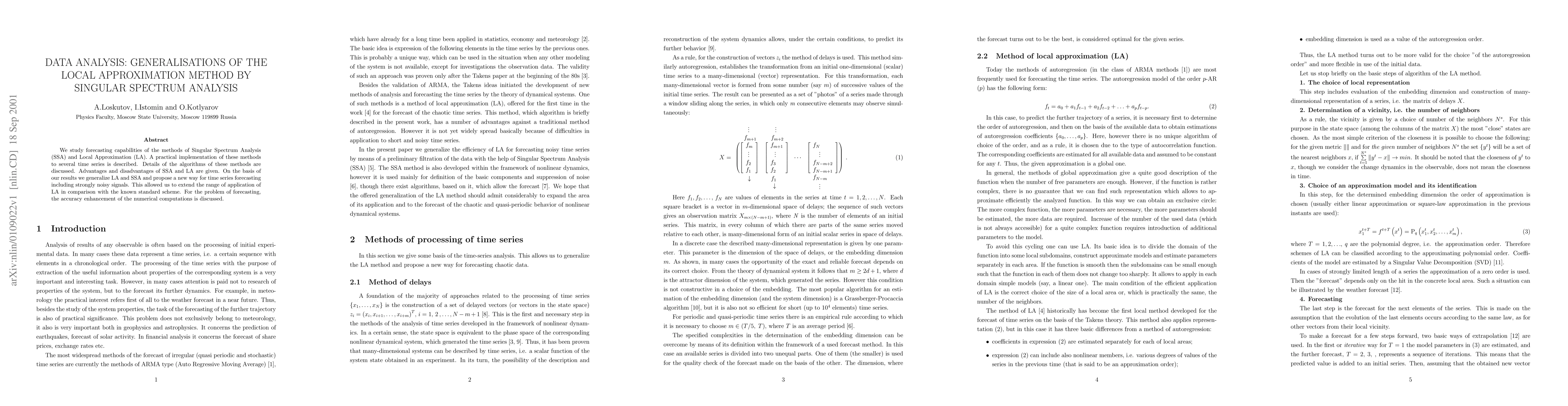 Thumbnail for Data Analysis: Generalizations of the Local Approximation Method by
  Singular Spectrum Analysis