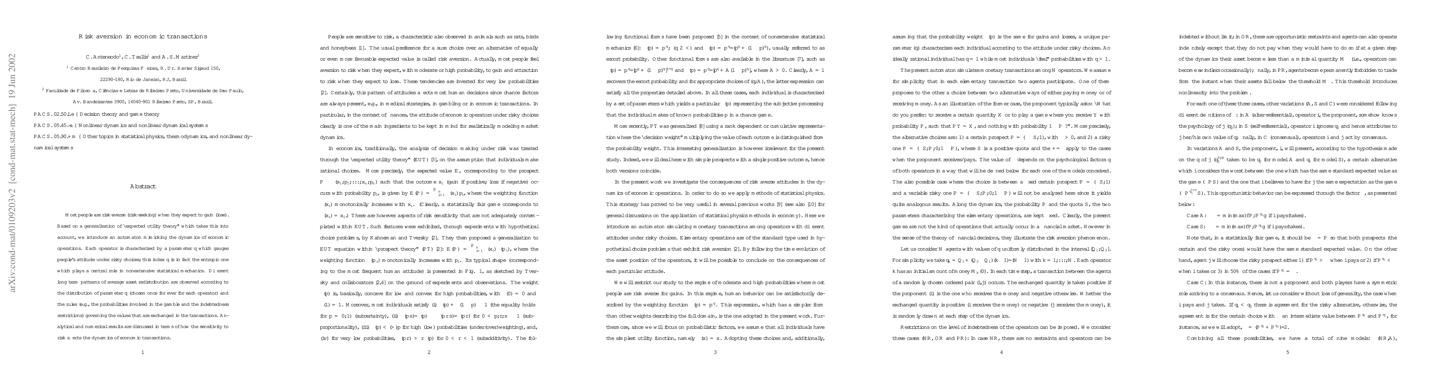 Thumbnail for Risk aversion in economic transactions