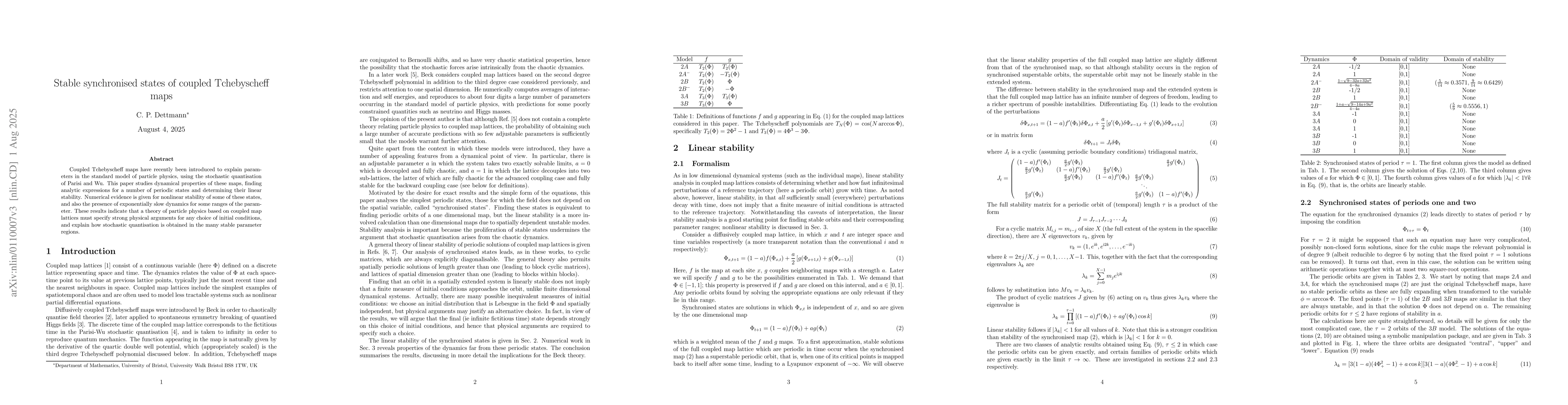 Thumbnail for Stable synchronised states of coupled Tchebyscheff maps