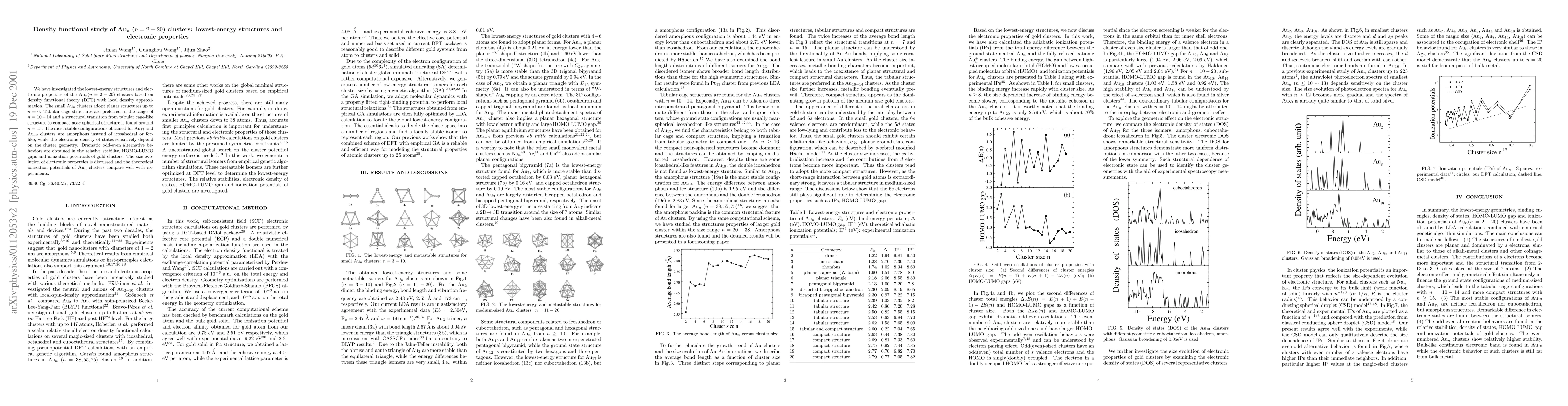 Thumbnail for Density functional study of Au$_n$ (n=2-20) clusters: lowest-energy
  structures and electronic properties