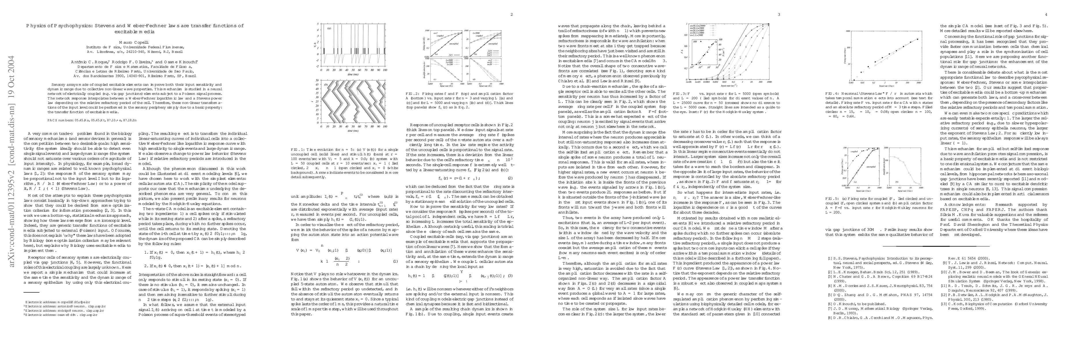 Thumbnail for Physics of Psychophysics: Stevens and Weber-Fechner laws are transfer
  functions of excitable media