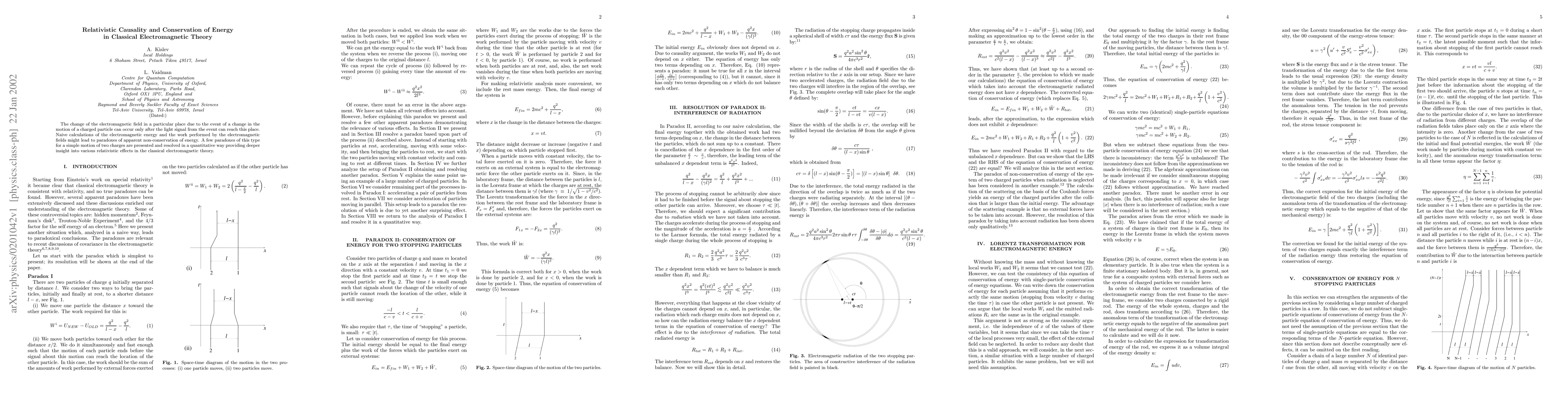 Thumbnail for Relativistic Causality and Conservation of Energy in Classical
  Electromagnetic Theory
