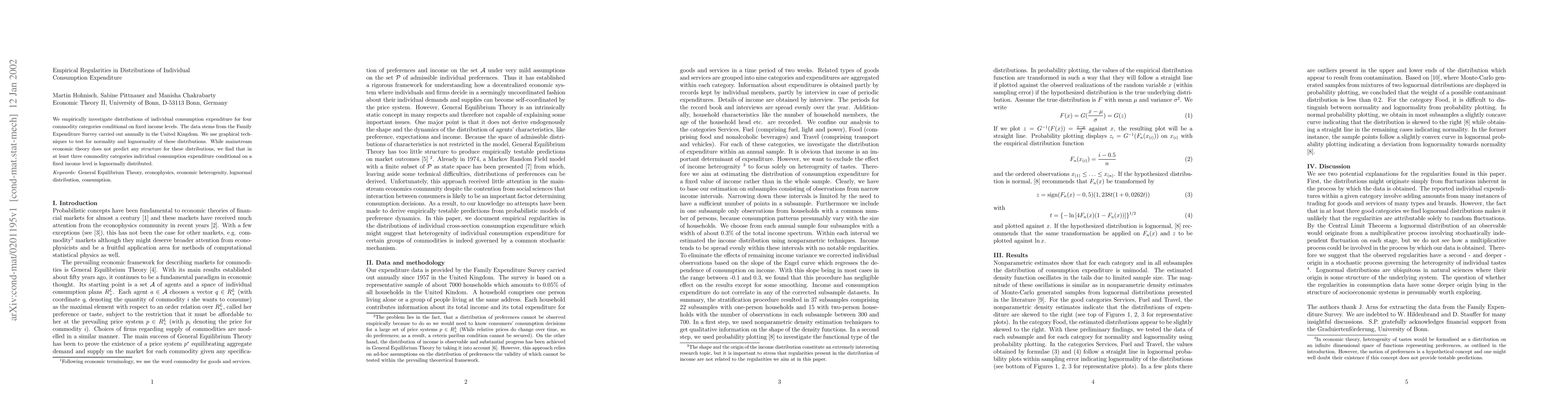 Thumbnail for Empirical Regularities in Distributions of Individual Consumption
  Expenditure
