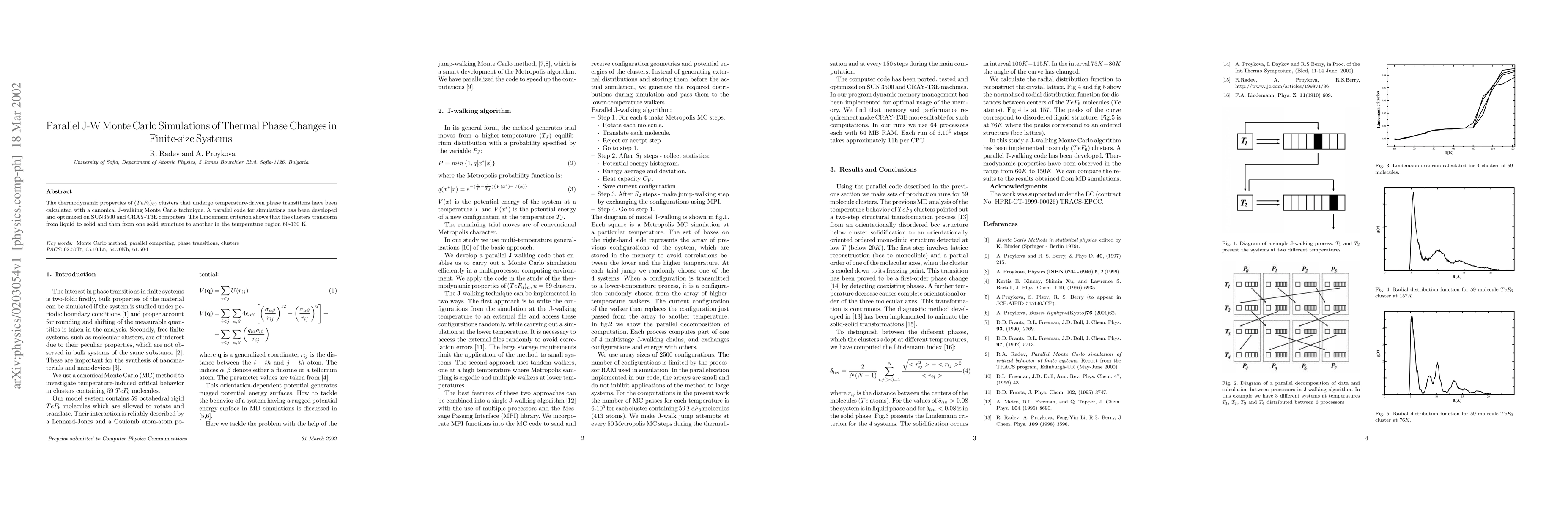 Thumbnail for Parallel J-W Monte Carlo Simulations of Thermal Phase Changes in
  Finite-size Systems