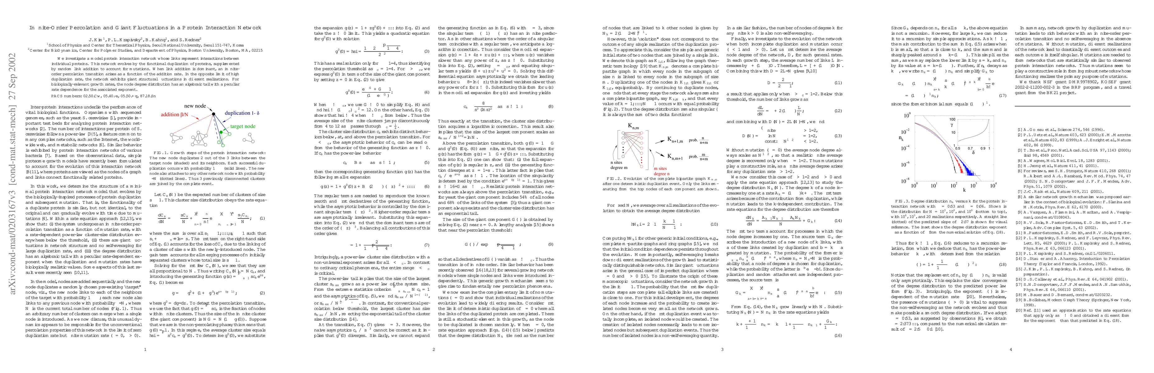 Thumbnail for Infinite-Order Percolation and Giant Fluctuations in a Protein
  Interaction Network