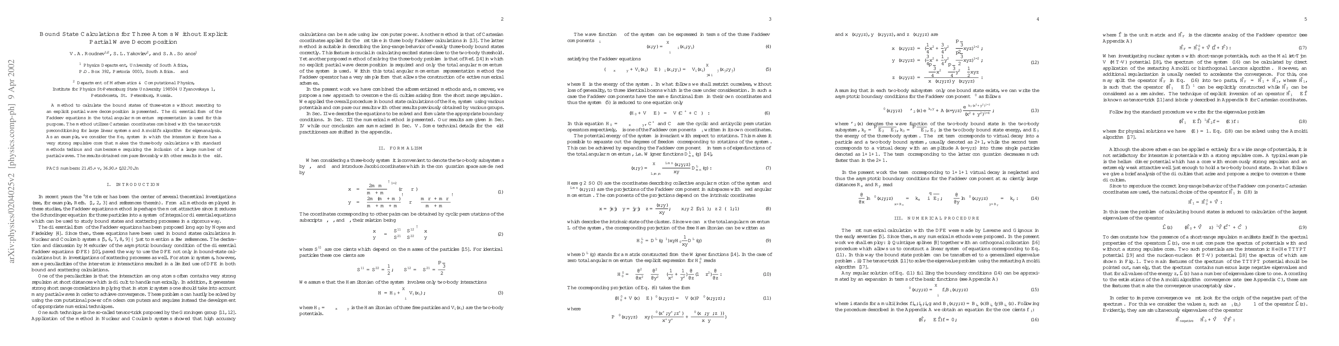 Thumbnail for Bound State Calculations for Three Atoms Without Explicit Partial Wave
  Decomposition