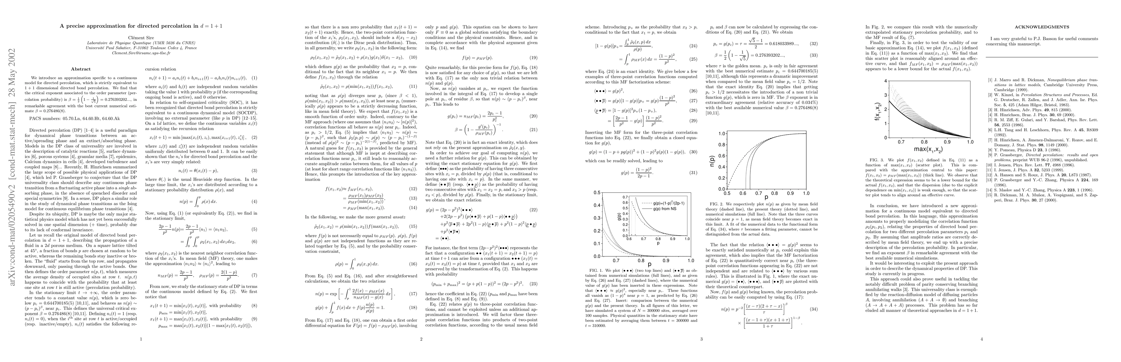 Thumbnail for A precise approximation for directed percolation in d=1+1