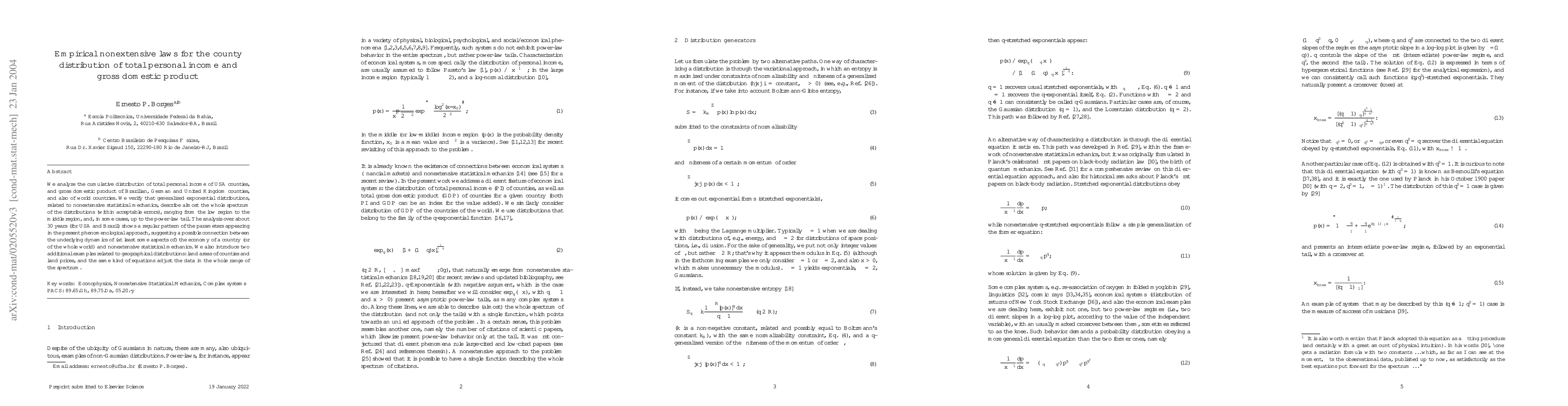 Thumbnail for Empirical nonextensive laws for the county distribution of total
  personal income and gross domestic product