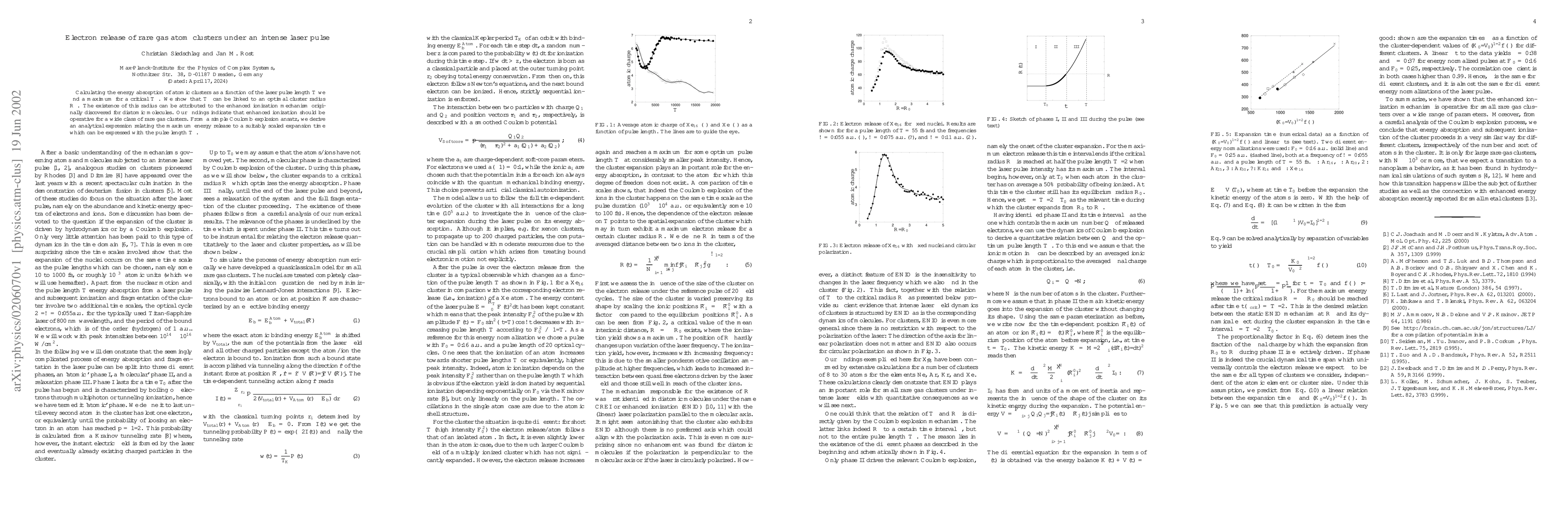 Thumbnail for Electron release of rare gas atom clusters under an intense laser pulse
