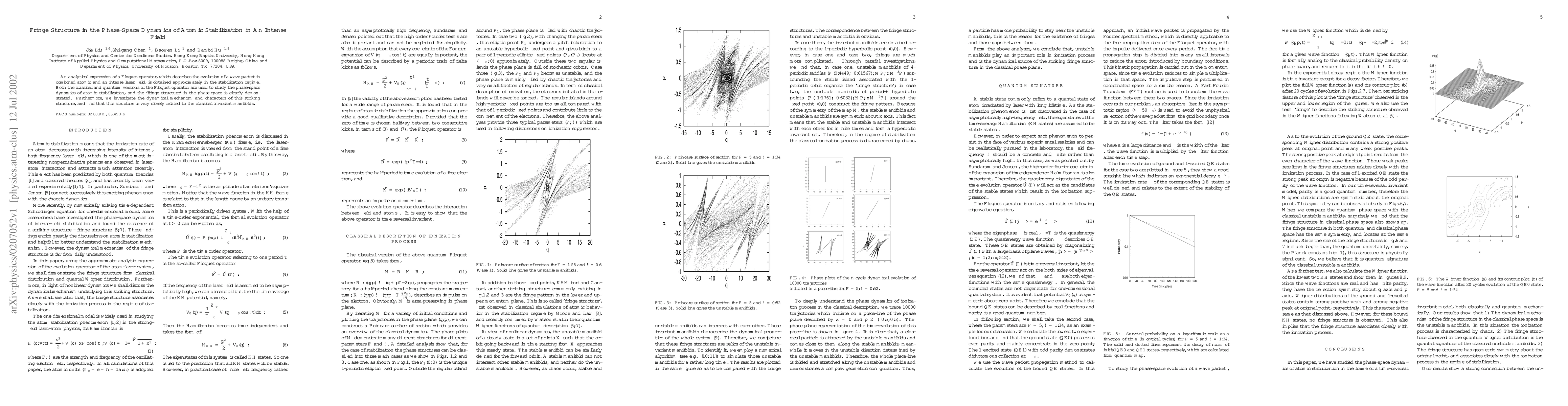 Thumbnail for Fringe Structure in the Phase-Space Dynamics of Atomic Stabilization in
  An Intense Field