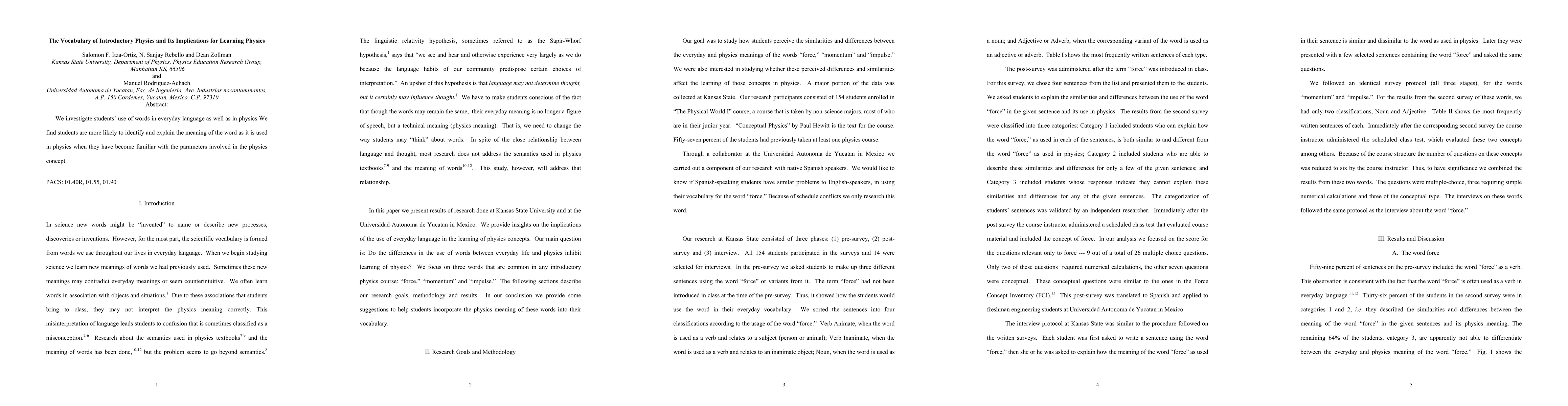 Thumbnail for The Vocabulary of Introductory Physics and its Implications for Learning
  Physics