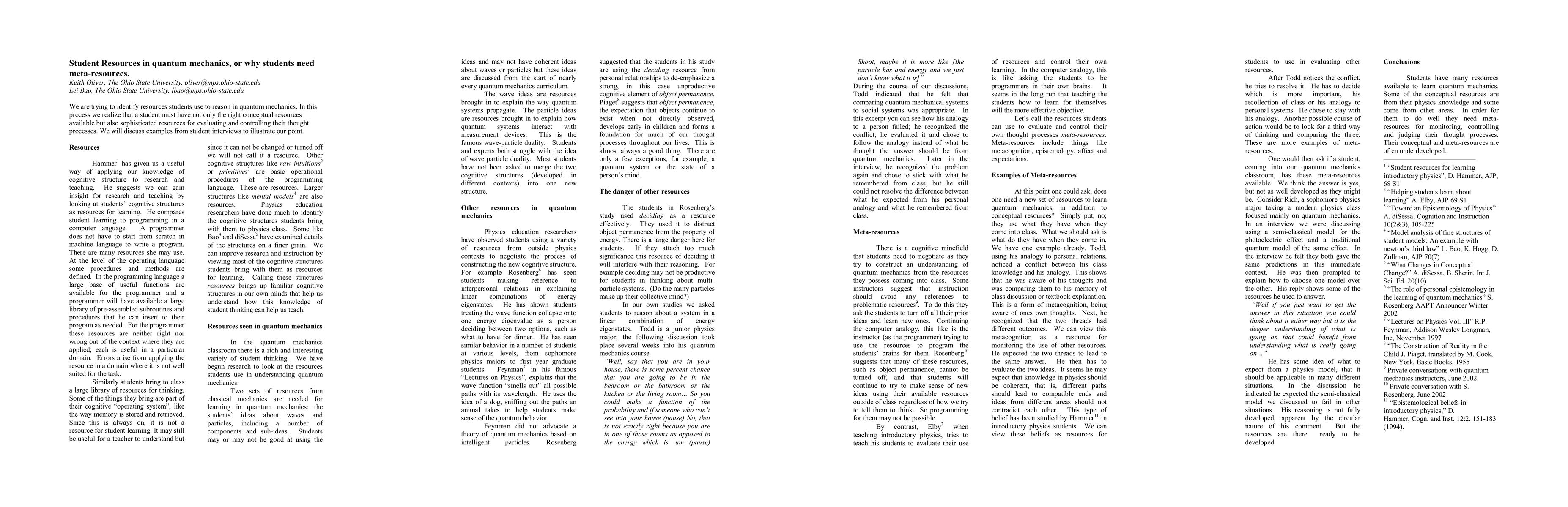 Thumbnail for Student Resources in Quantum Mechanics, or Why Students Need
  Meta-resources