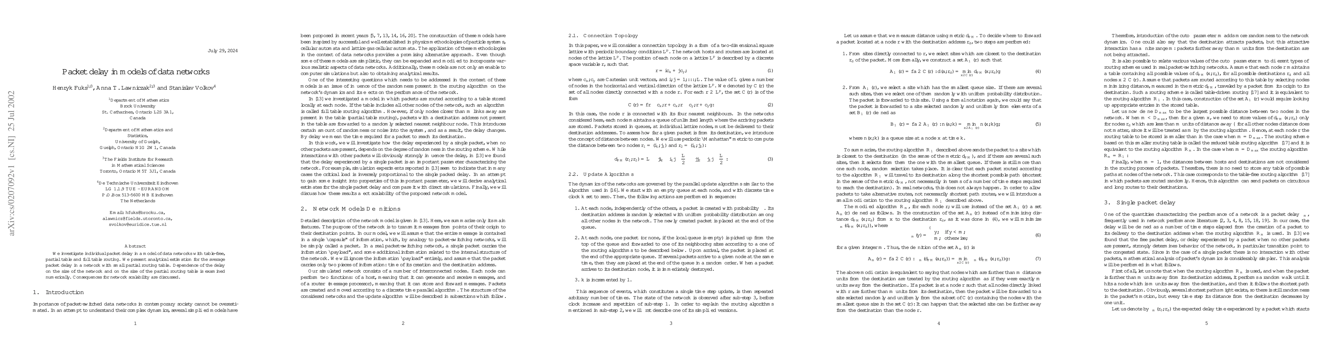 Thumbnail for Packet delay in models of data networks