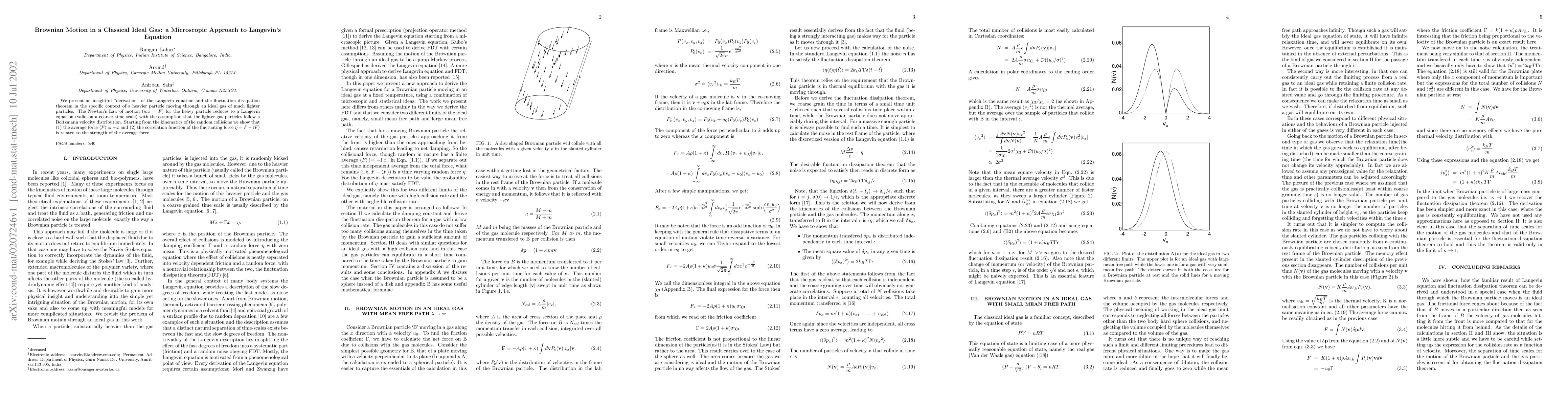 Thumbnail for Brownian Motion in a Classical Ideal Gas: a Microscopic Approach to
  Langevin's Equation