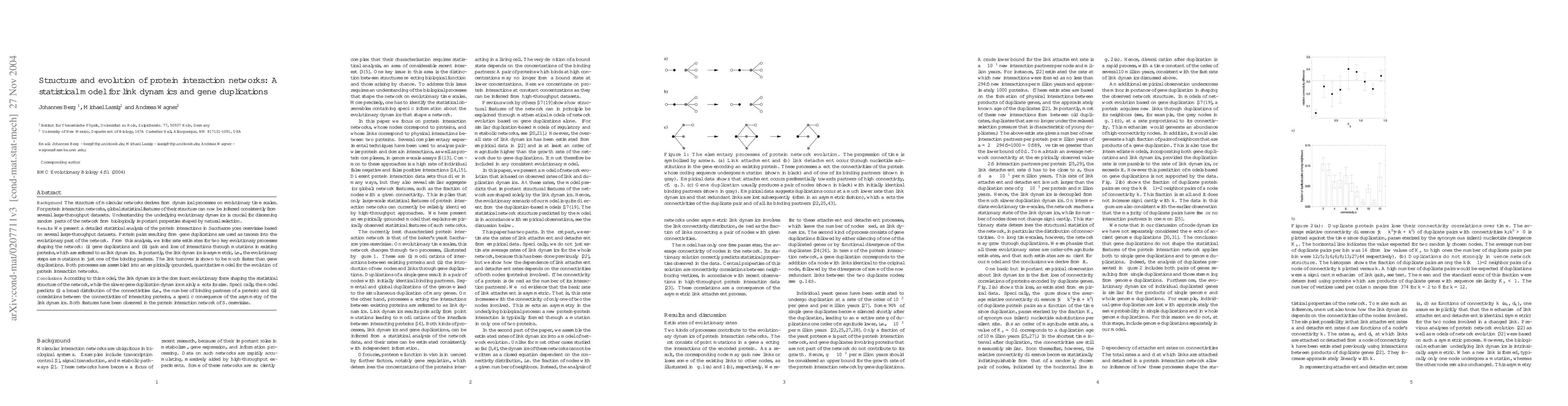 Thumbnail for Structure and evolution of protein interaction networks: A statistical
  model for link dynamics and gene duplications