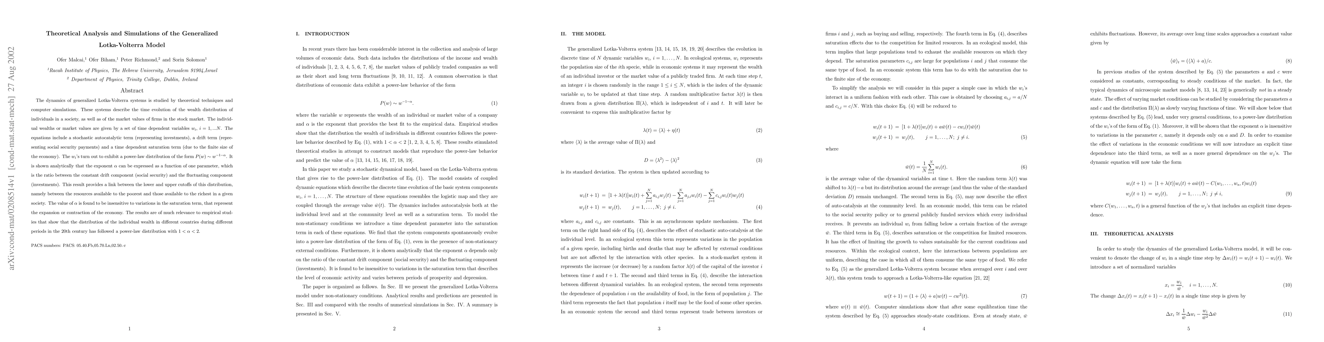 Thumbnail for Theoretical Analysis and Simulations of the Generalized Lotka-Volterra
  Model