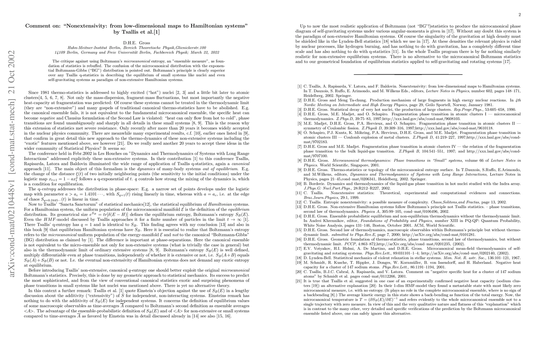 Thumbnail for Comment on: ``Nonextensivity: from low-dimensional maps to Hamiltonian
  systems'' by Tsallis et al