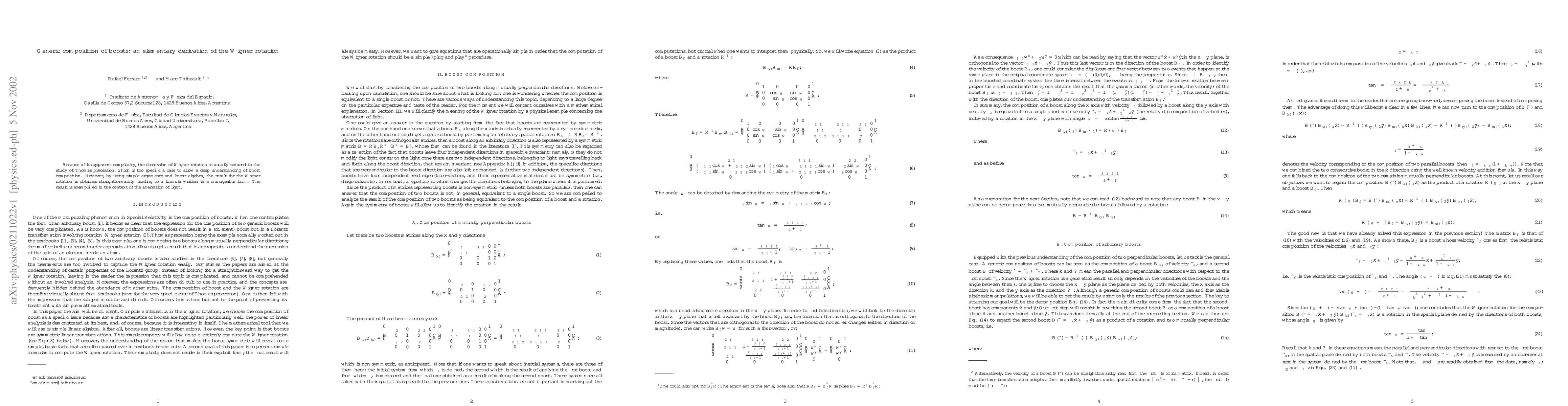 Thumbnail for Generic composition of boosts: an elementary derivation of the Wigner
  rotation
