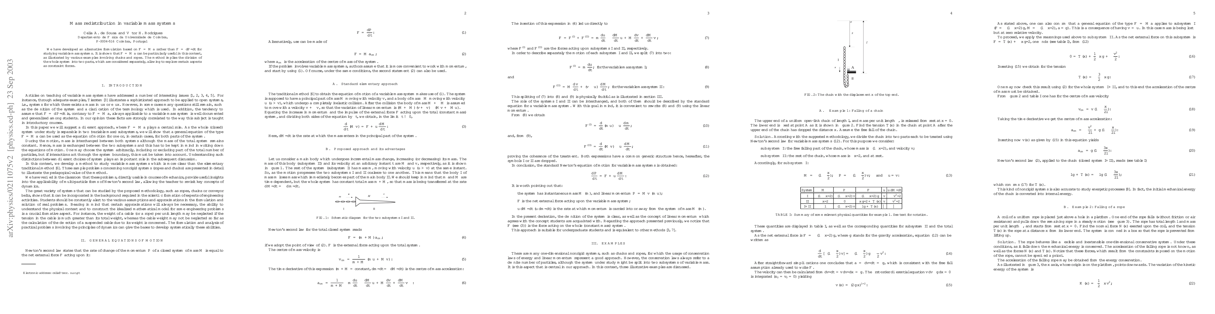 Thumbnail for Mass redistribution in variable mass systems